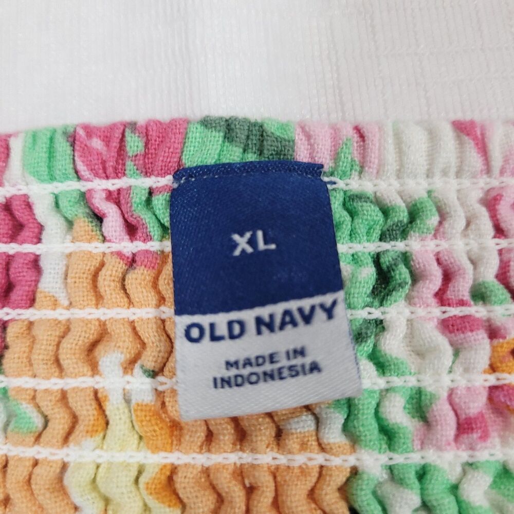 Floral Hawaiian linen sun Dress old navy XL Round Neck Smocked‎ Stretch Pockets - Picture 11 of 14
